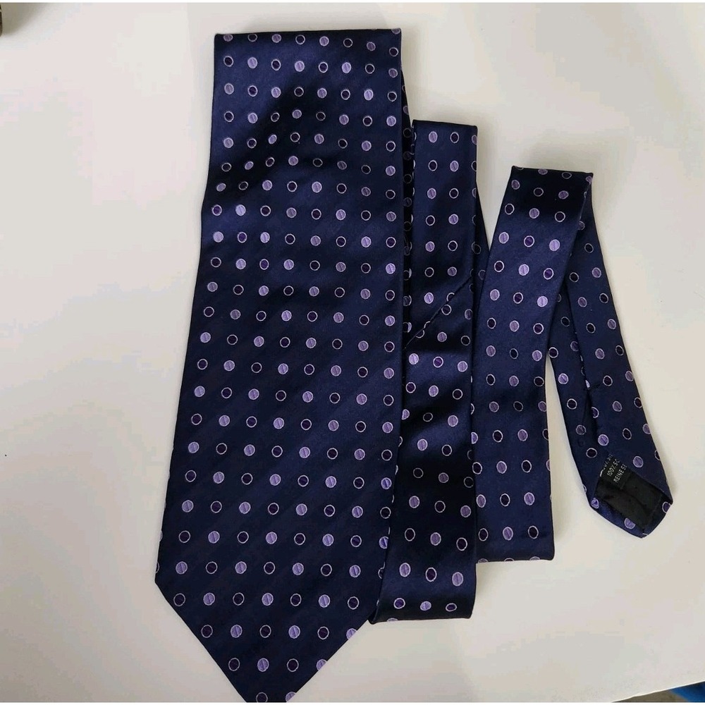 Pavone Tie Mens Blue Purple Polka Dot Silk Made in Italy Formal Classic Necktie